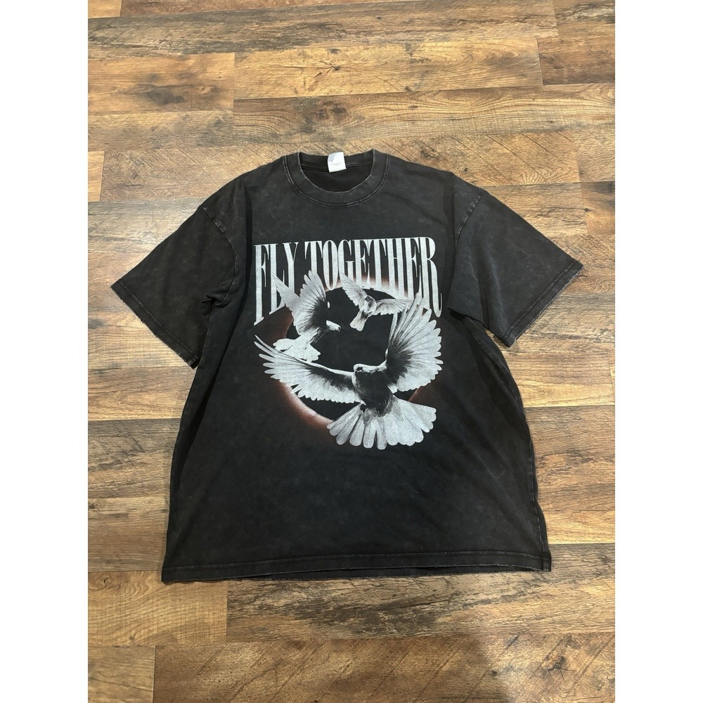 Black Grey Faded Graphic Tee Fly Together Oversized Streetwear Size Medium